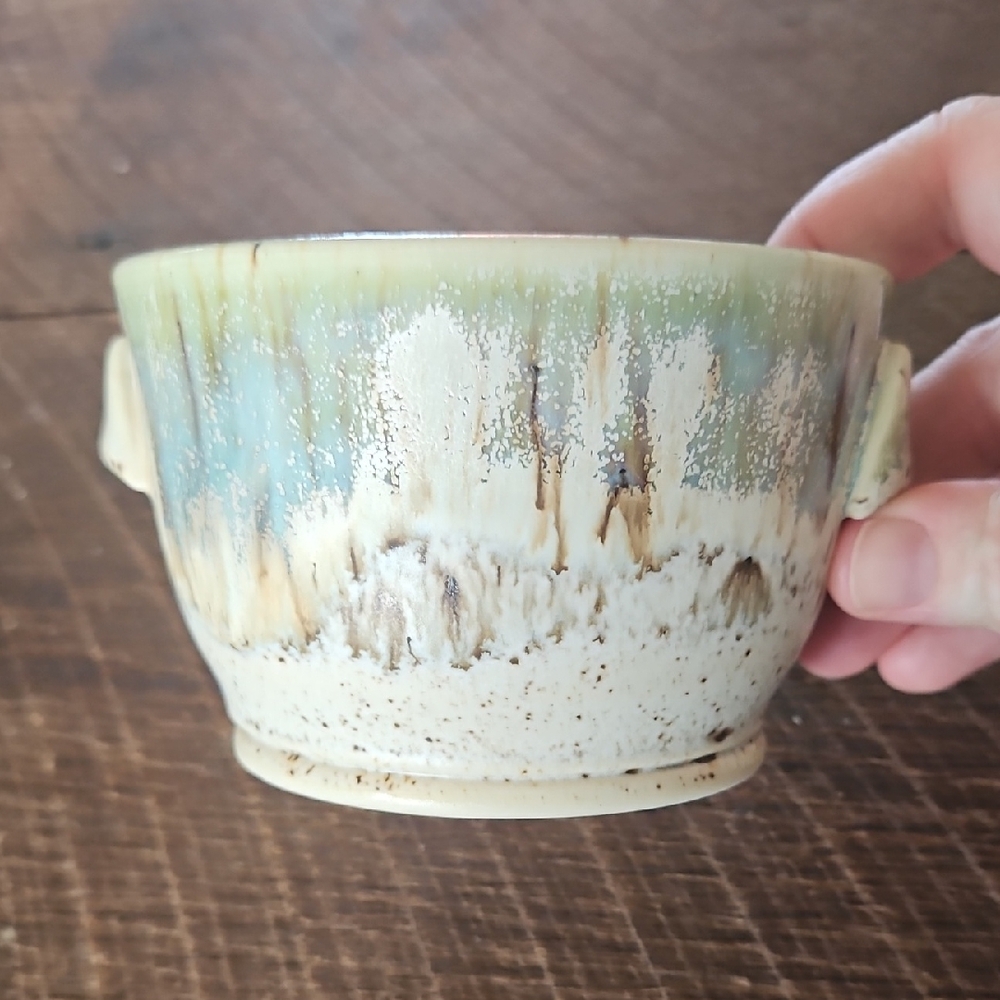 Handmade Ceramic Bowl in Blue, Cream, and Tan - Home Art